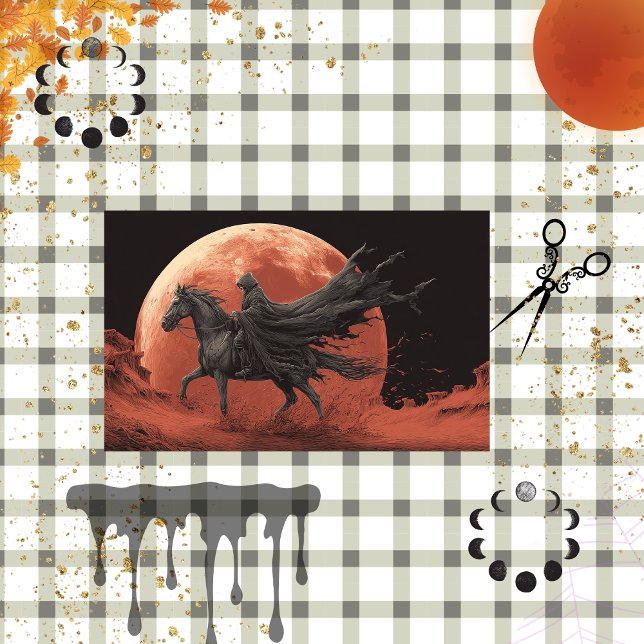 Papier Mousseline Découpage Skelton Black Red Moon Rider Halloween (Créateur téléchargé)
