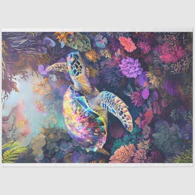 Papier Mousseline Découpage sous-marin de tortue marine (Recto)