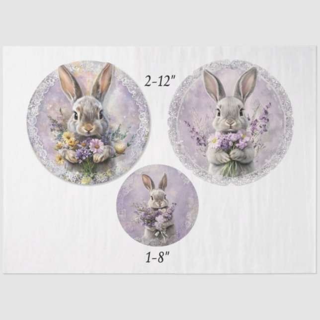 Papier Mousseline Decoupage Spring Lavender Rabbit Easter 12" Rounds (Recto)