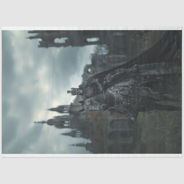 Papier Mousseline Découpage Squelette gothique King Cheval noir (Recto)