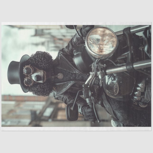 Papier Mousseline Découpage Steampunk Black Standard Poodle Biker (Recto)