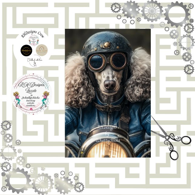 Papier Mousseline Découpage Steampunk Blue Standard Poodle (Créateur téléchargé)