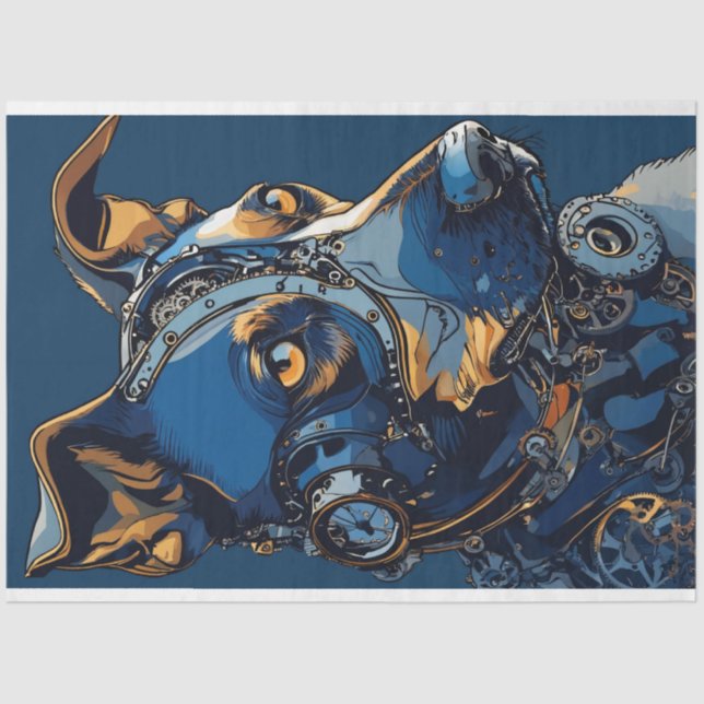 Papier Mousseline Découpage Steampunk Cobalt Blue Dog (Recto)