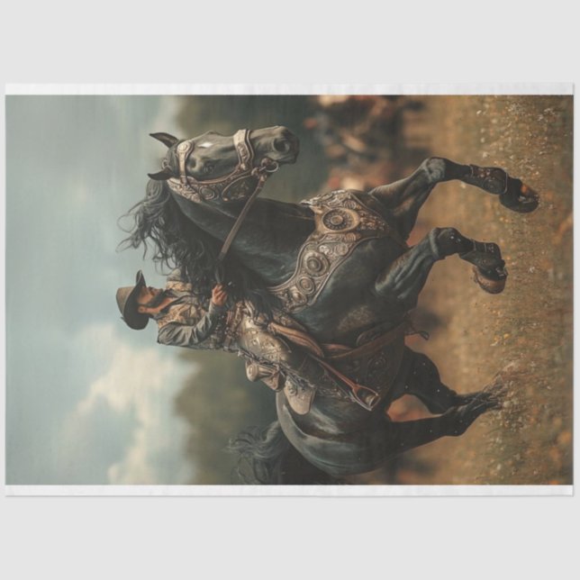 Papier Mousseline Découpage Steampunk Cowboy Cheval Rodeo (Recto)