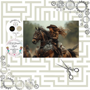 Papier Mousseline Découpage Steampunk Cowgirl Rodeo Rider