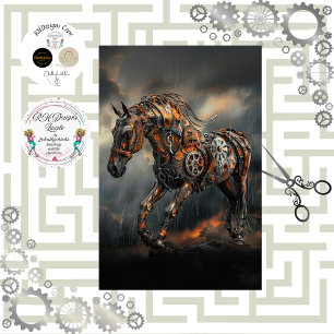 Papier Mousseline Découpage Steampunk Cuivre Steed Majestic Horse