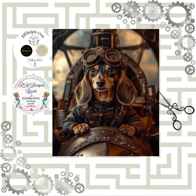 Papier Mousseline Decoupage Steampunk Dachshund Volant  (Créateur téléchargé)