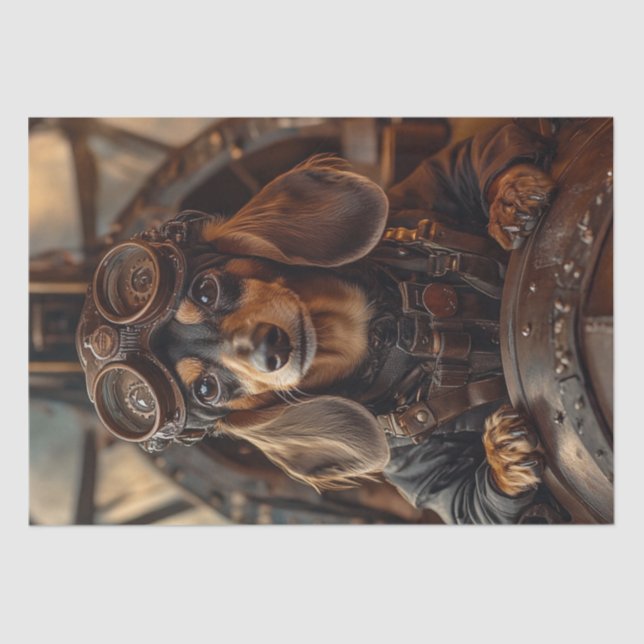 Papier Mousseline Découpage Steampunk Flying Dachshund (Recto)