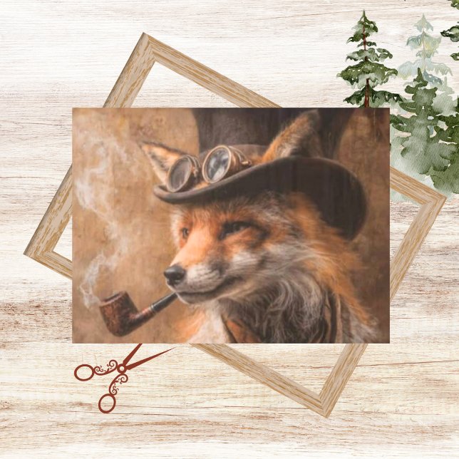 Papier Mousseline Découpage Steampunk Fox Portrait Smokin Pipe (Créateur téléchargé)