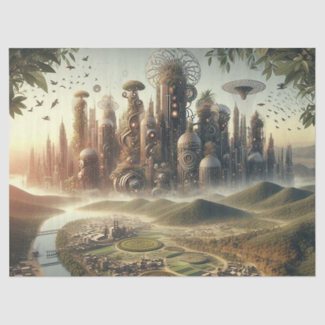 Papier Mousseline Découpage Steampunk Garden Ville Imaginaire Ville (Recto)