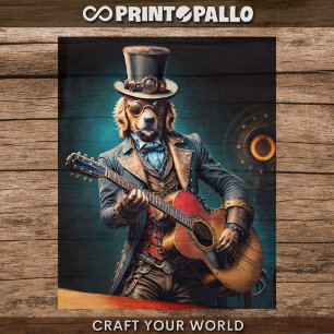 Papier Mousseline Découpage - Steampunk Golden Retriever & guitare -