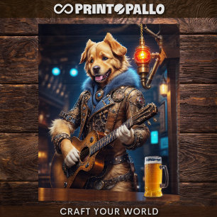 Papier Mousseline Découpage - Steampunk Golden Retriever & guitare -