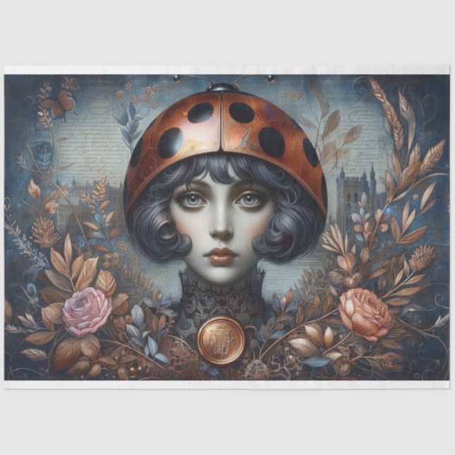 Papier Mousseline Découpage Steampunk Gothique LadyBug (Recto)