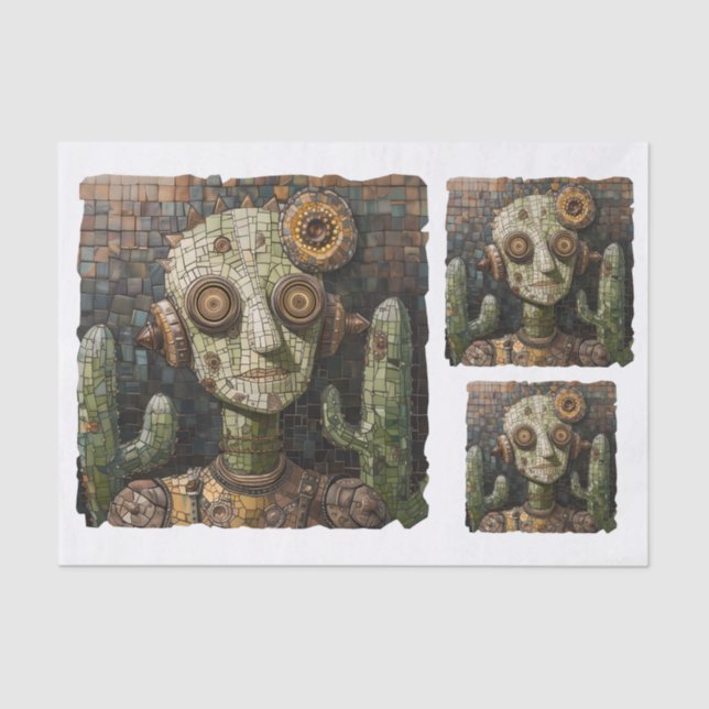 Papier Mousseline Découpage Steampunk Green Alien Faux Mosaic 026 (Recto)