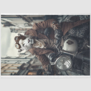 Papier Mousseline Découpage Steampunk Leo Leopard Motorcycle Rider