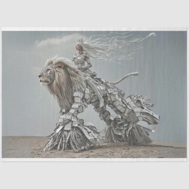 Papier Mousseline Découpage Steampunk Lion Lioness Paysage (Recto)