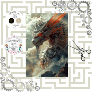 Papier Mousseline Découpage Steampunk Majestic Dragon