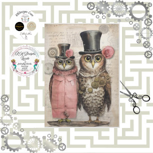 Papier Mousseline Découpage Steampunk Mr & Mrs Owl Scrapbooking