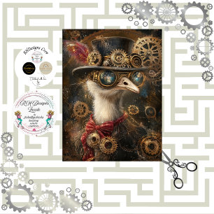 Papier Mousseline Découpage Steampunk orné d'autruche