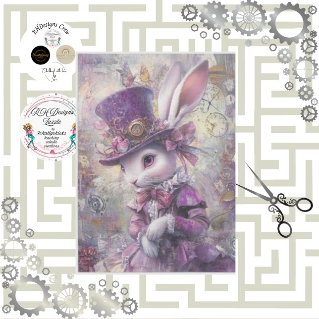Papier Mousseline Découpage Steampunk Rabbit Alice Wonderland (Créateur téléchargé)