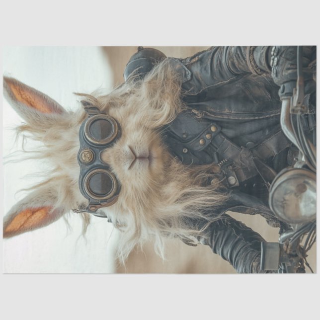 Papier Mousseline Découpage Steampunk Rabbit équitation Moto (Recto)