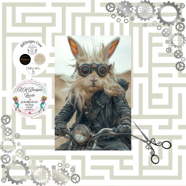Papier Mousseline Découpage Steampunk Rabbit équitation Moto (Créateur téléchargé)