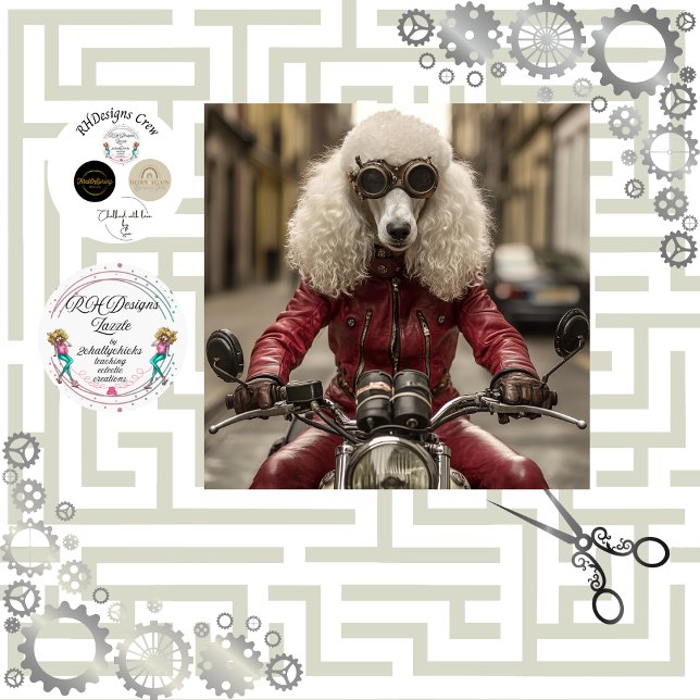 Papier Mousseline Découpage Steampunk Standard Poodle Motorcycle (Créateur téléchargé)