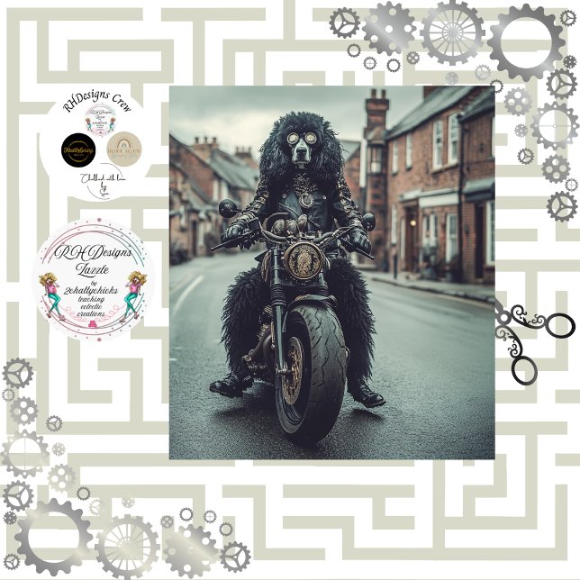 Papier Mousseline Découpage Steampunk Standard Poodle Vélo d'équitat (Créateur téléchargé)
