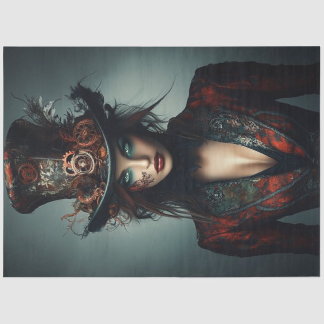 Papier Mousseline Découpage Steampunk Victorian belle femme (Recto)