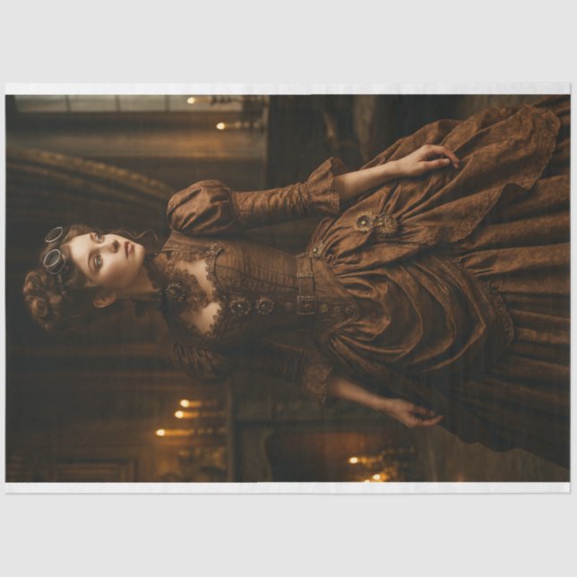 Papier Mousseline Decoupage Steampunk Victorian Lady in Brown (Recto)