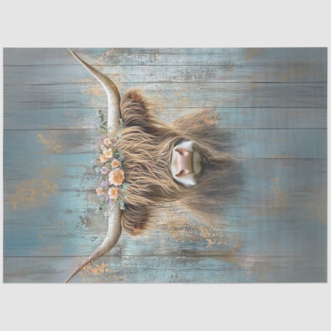 Papier Mousseline Découpage Style de ferme de vache Highland (Recto)