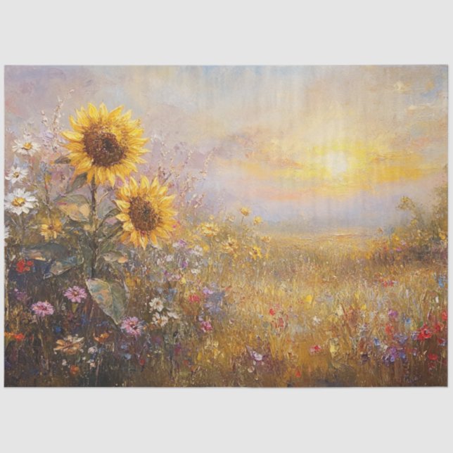 Papier Mousseline Découpage Sunflower Field Sunrise ou Sunset (Recto)