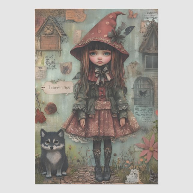 Papier Mousseline Decoupage sur le thème du Petit Chaperon Rouge (Recto)