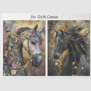 Papier Mousseline Decoupage sur toile 12x16 Chevaux ornés et parés