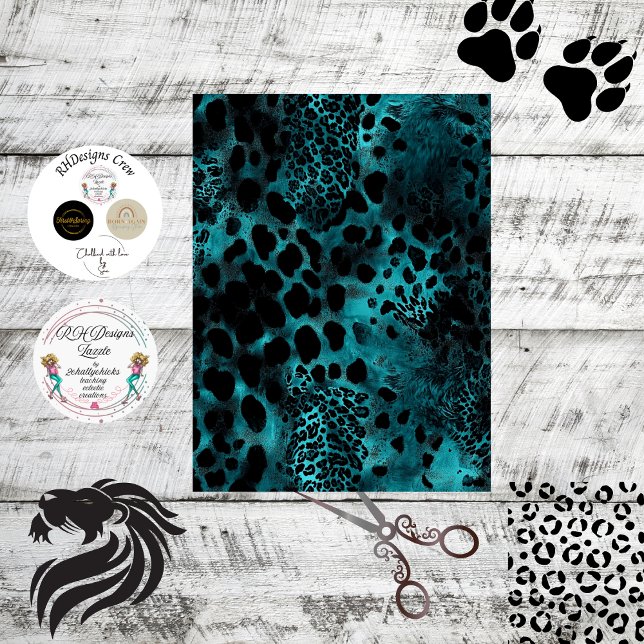 Papier Mousseline Découpage Tigre noir turquoise (Créateur téléchargé)