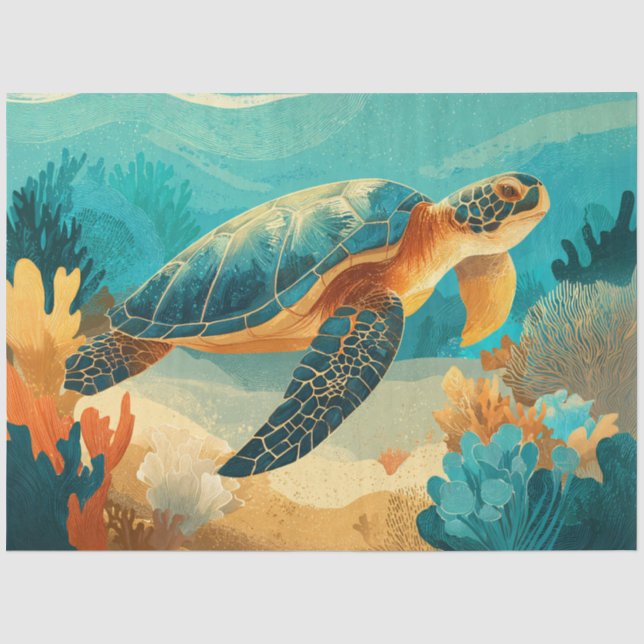 Papier Mousseline Découpage Tortue de Mer Graphique (Recto)