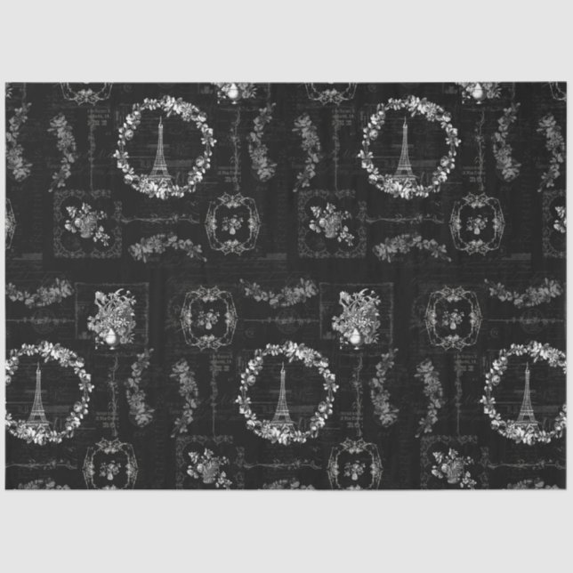 Papier Mousseline Découpage Tour Eiffel Vintage Ephémère noire (Recto)