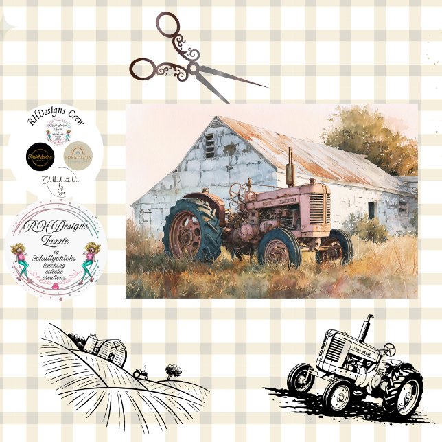 Papier Mousseline Découpage tracteur rustique et grange  (Créateur téléchargé)