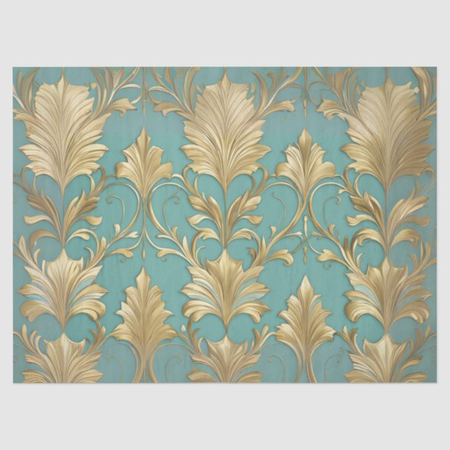 Papier Mousseline Découpage traditionnel vert et or (Recto)