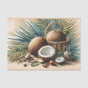 Papier Mousseline Découpage tropical de noix de coco aquarelle