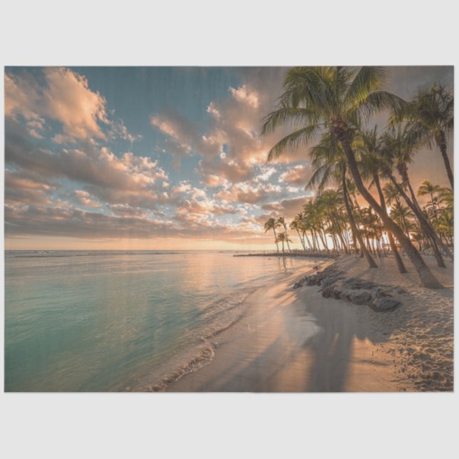 Papier Mousseline Découpage Tropical Paradise Beach Palmiers (Recto)