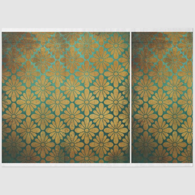 Papier Mousseline Découpage Turquoise vintage et suranné (Recto)