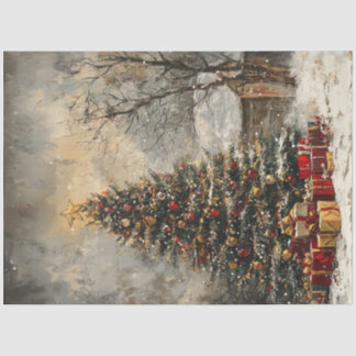 Papier Mousseline Découpage Un arbre de Noël vintage présente