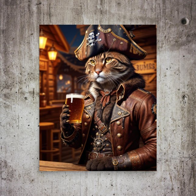 Papier Mousseline Decoupage - Un chat pirate boit de la bière - (Créateur téléchargé)