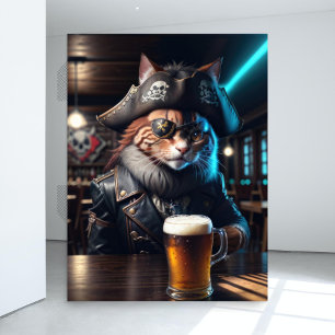 Papier Mousseline Découpage - Un chat pirate en tenue de cuir -