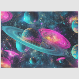Papier Mousseline Découpage Universe Planètes Cosmo bleu violet rose