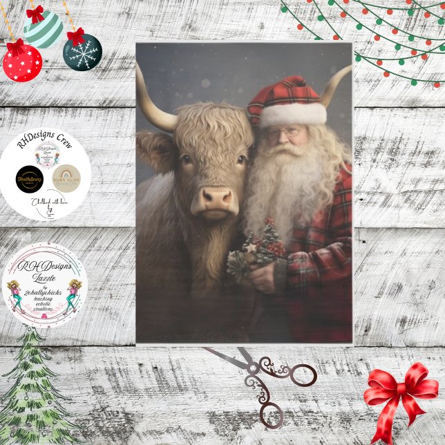 Papier Mousseline Découpage Vache et père Noël de Highland (Créateur téléchargé)