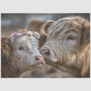 Papier Mousseline Découpage Vache et veau Nez au nez Afficher l'amou