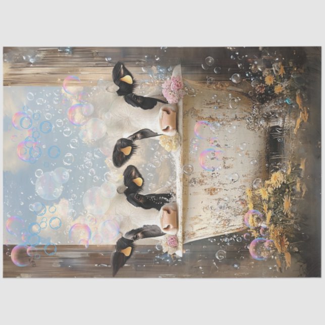 Papier Mousseline Découpage Vaches Buble Bain Antique Baignoire (Recto)