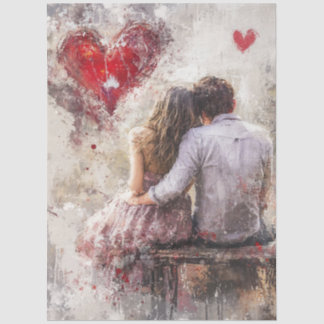 Papier Mousseline Decoupage Valentine Couple Bench Heart Love 